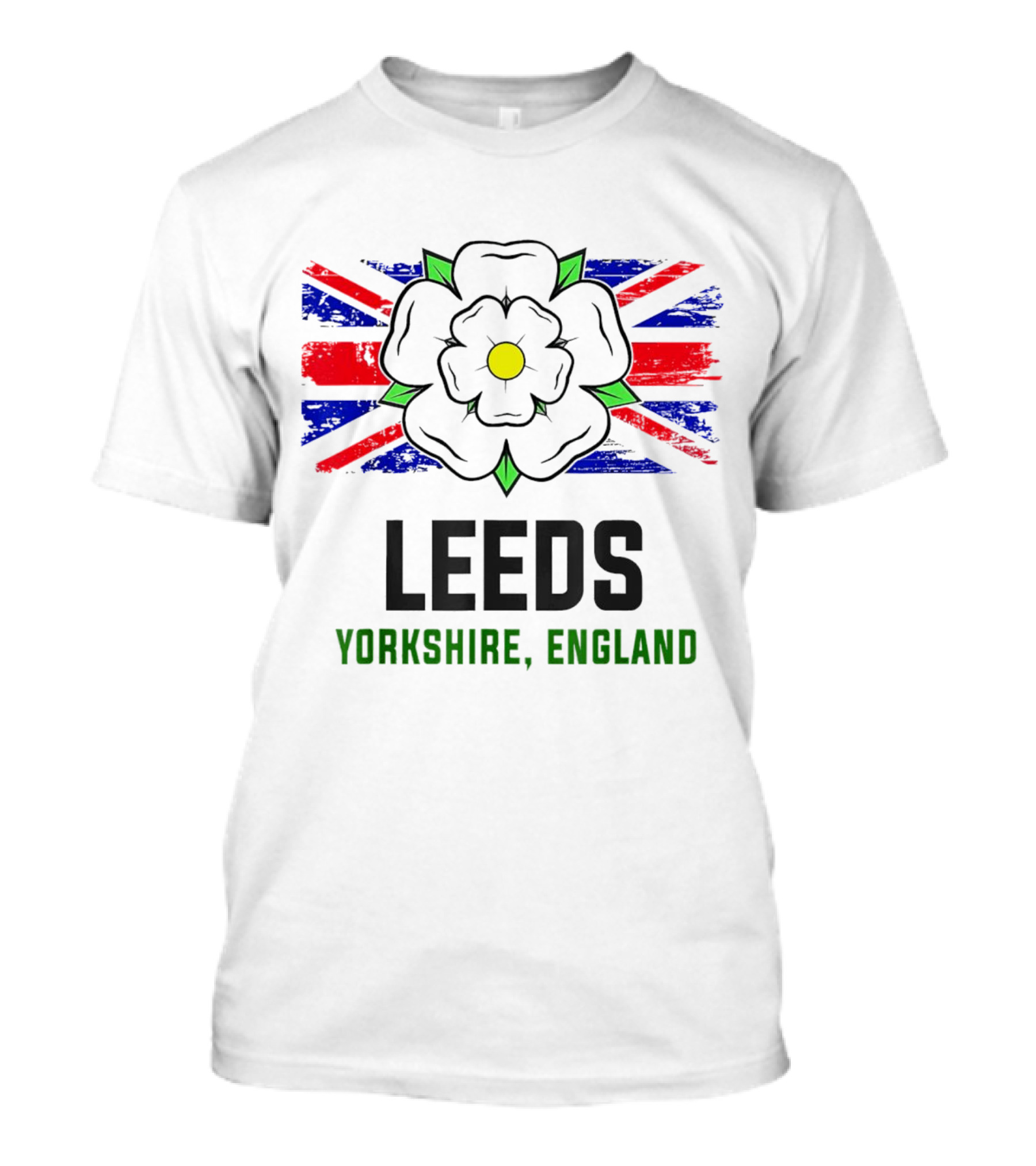 Leeds Yorkshire England Black Rose Union Jack T-Shirt