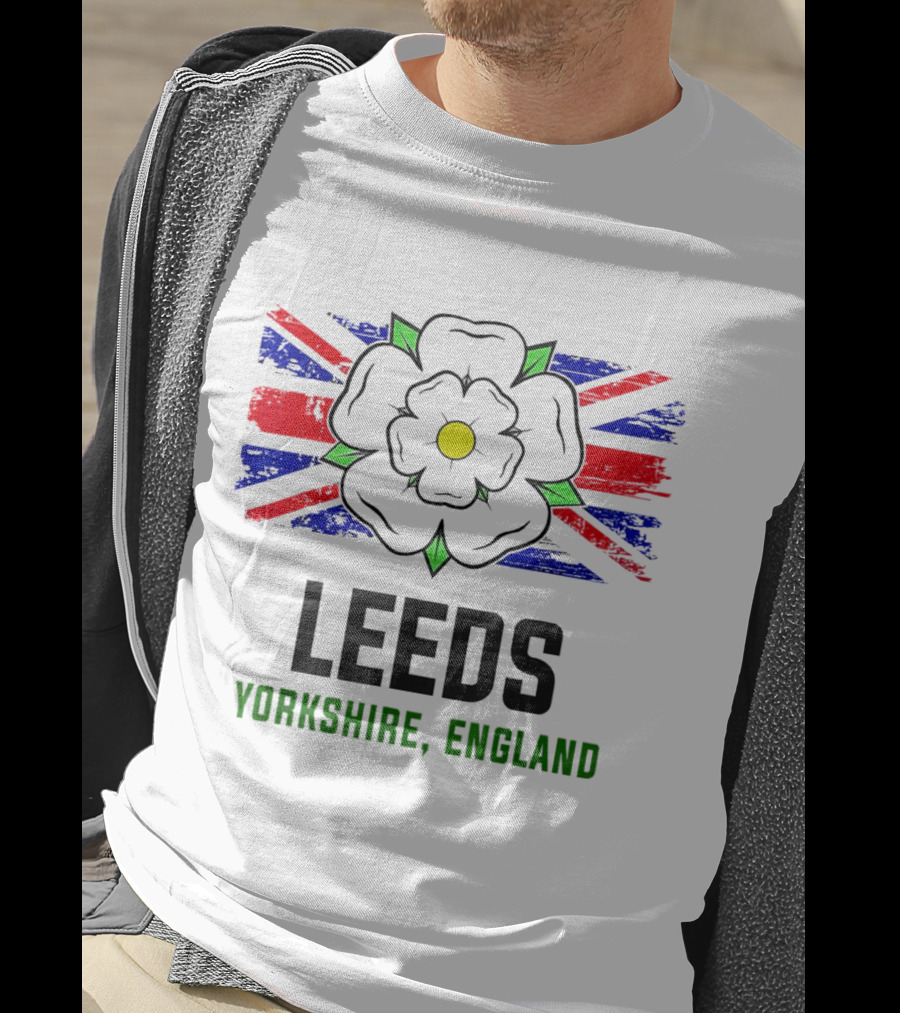 Leeds Yorkshire England Black Rose Union Jack T-Shirt