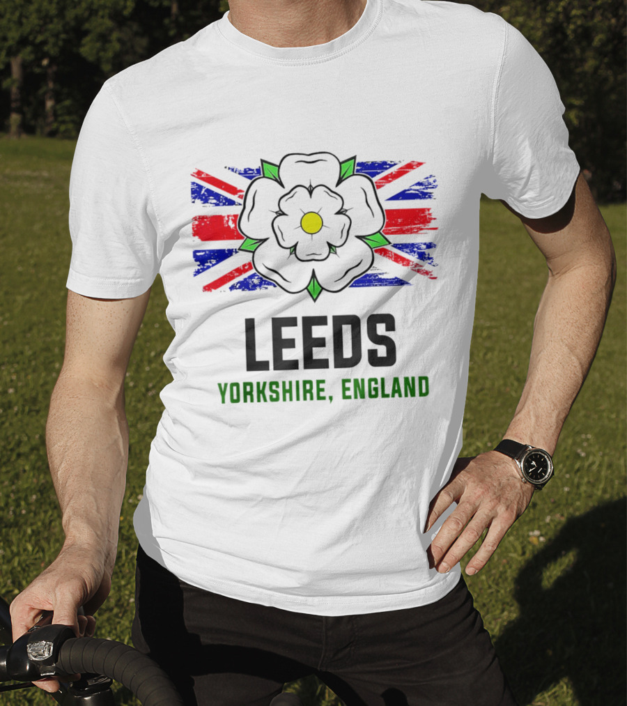 Leeds Yorkshire England Black Rose Union Jack T-Shirt