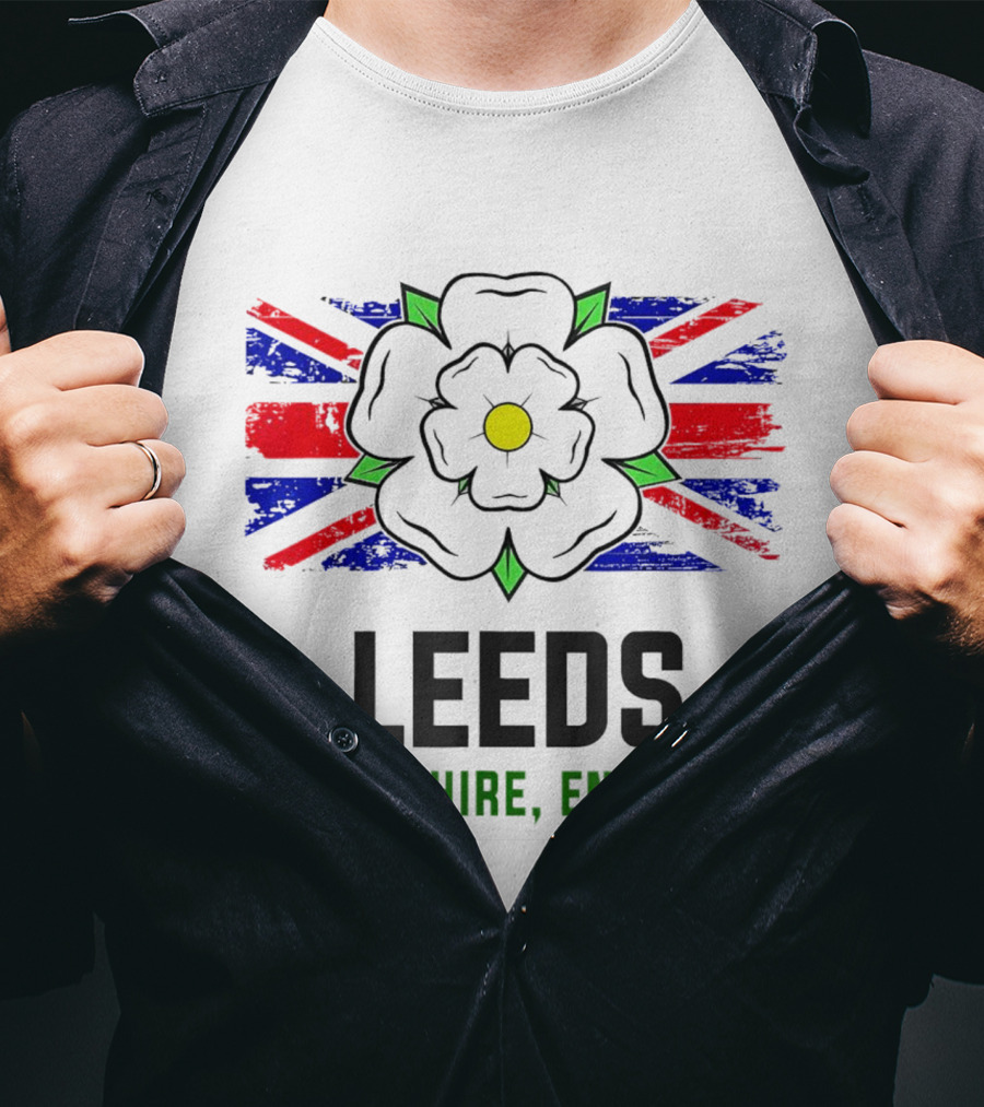 Leeds Yorkshire England Black Rose Union Jack T-Shirt