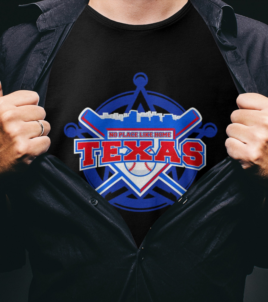 No Place Like Home Texas Baseball Crossed Bats And Ball T-Shirt