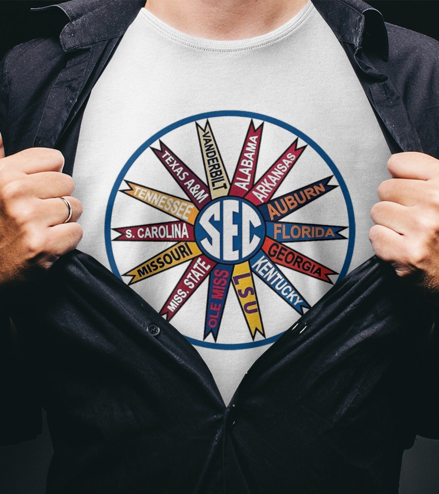 SEC Southeastern Conference Vintage Pinwheel Design Featuring Alabama Florida Georgia LSU And More T-Shirt