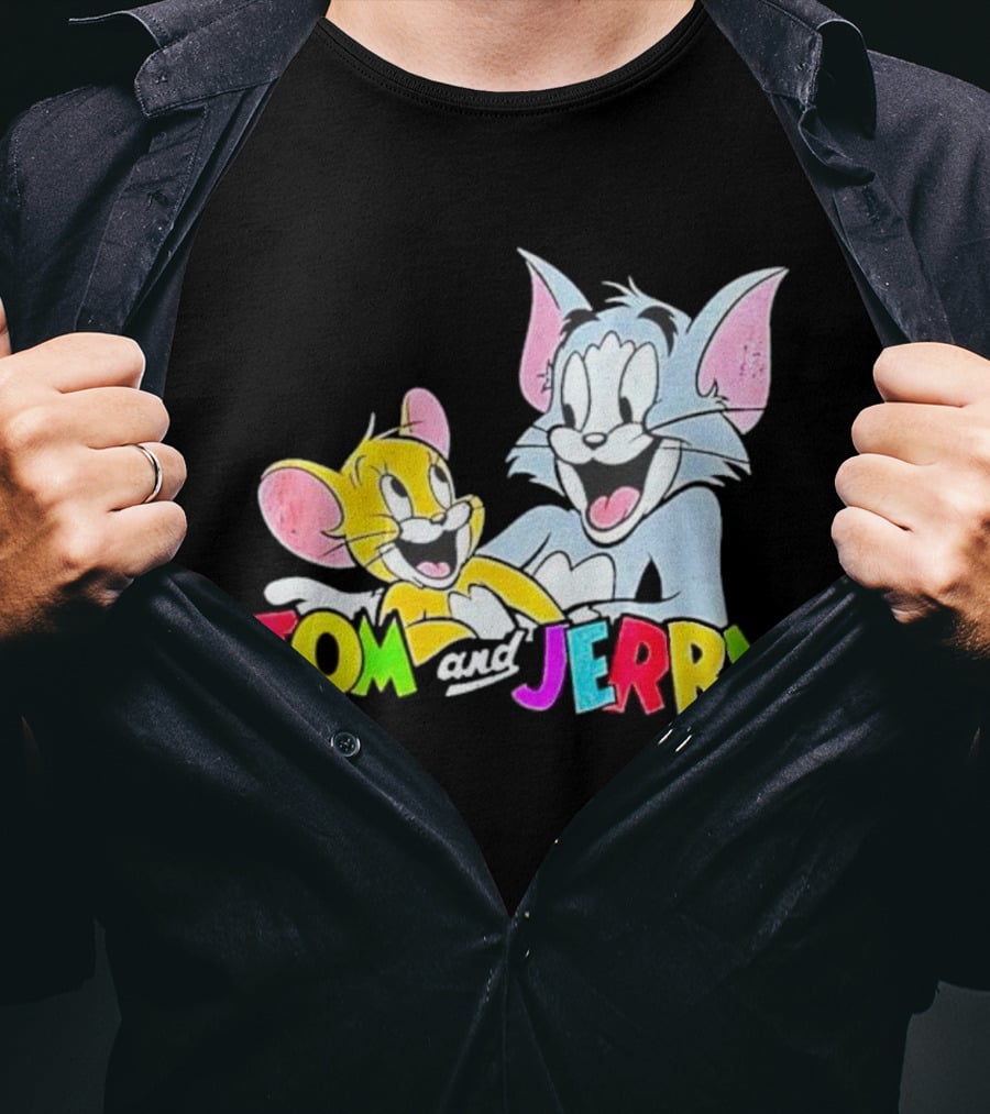 Tom And Jerry Colorful Smiling Cartoon Characters T-Shirt