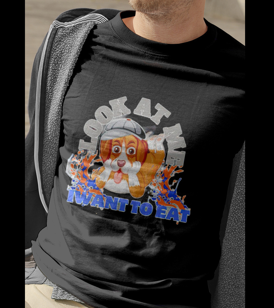 Look At Me I Want To Eat Cute Dog With Cap Splash Graphics T-Shirt