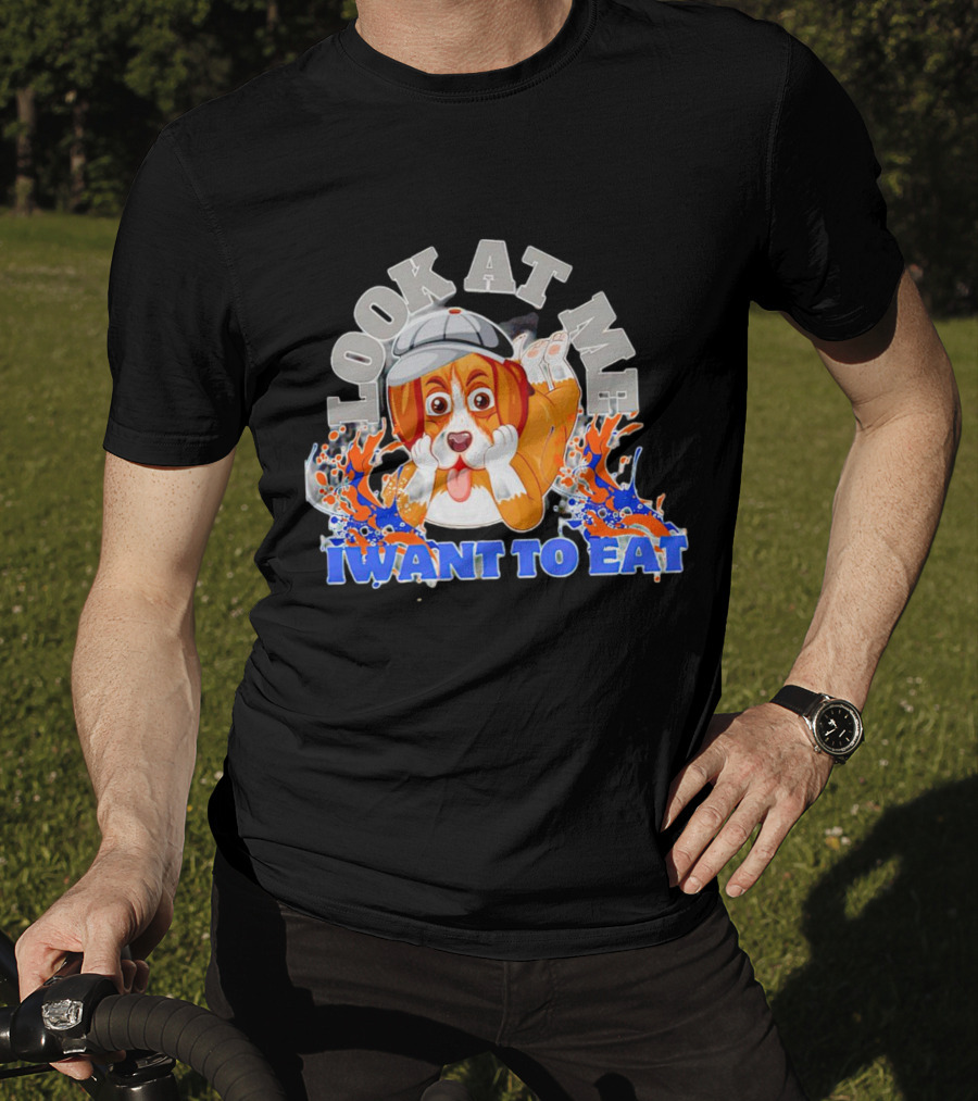 Look At Me I Want To Eat Cute Dog With Cap Splash Graphics T-Shirt