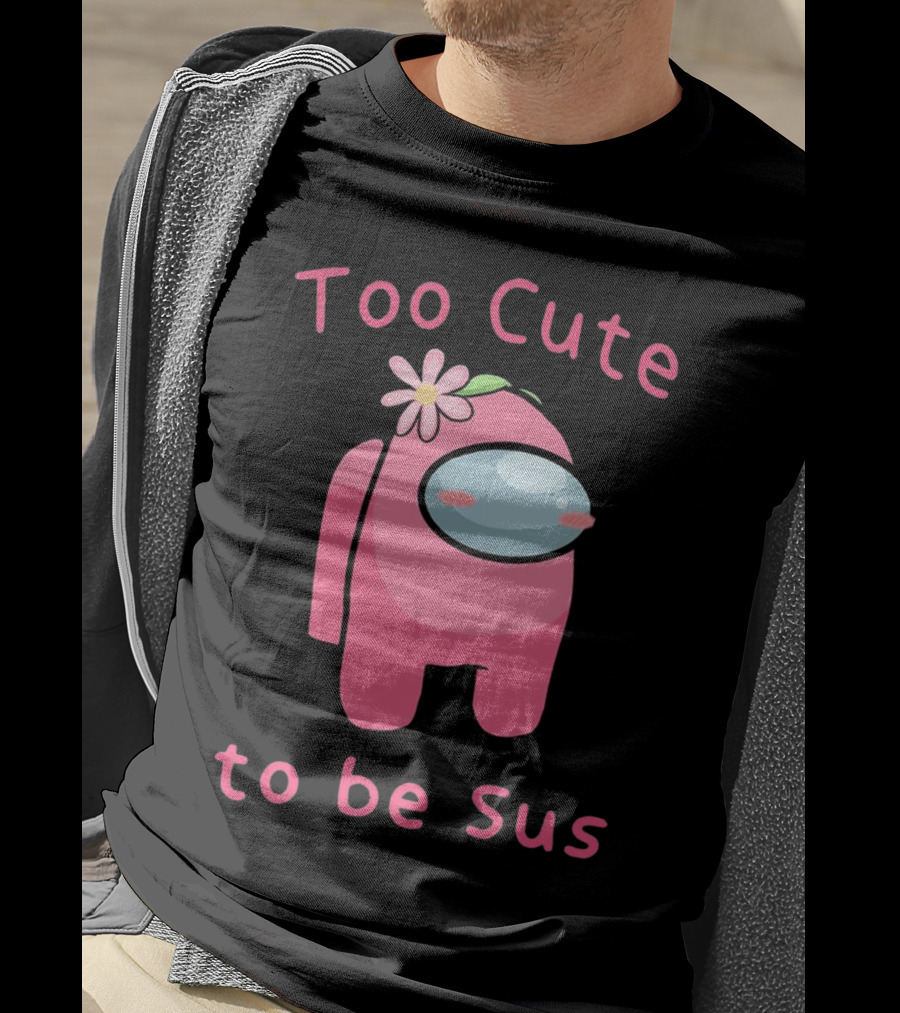 Too Cute To Be Sus Among Us Pink Character With Flower Hat T-Shirt
