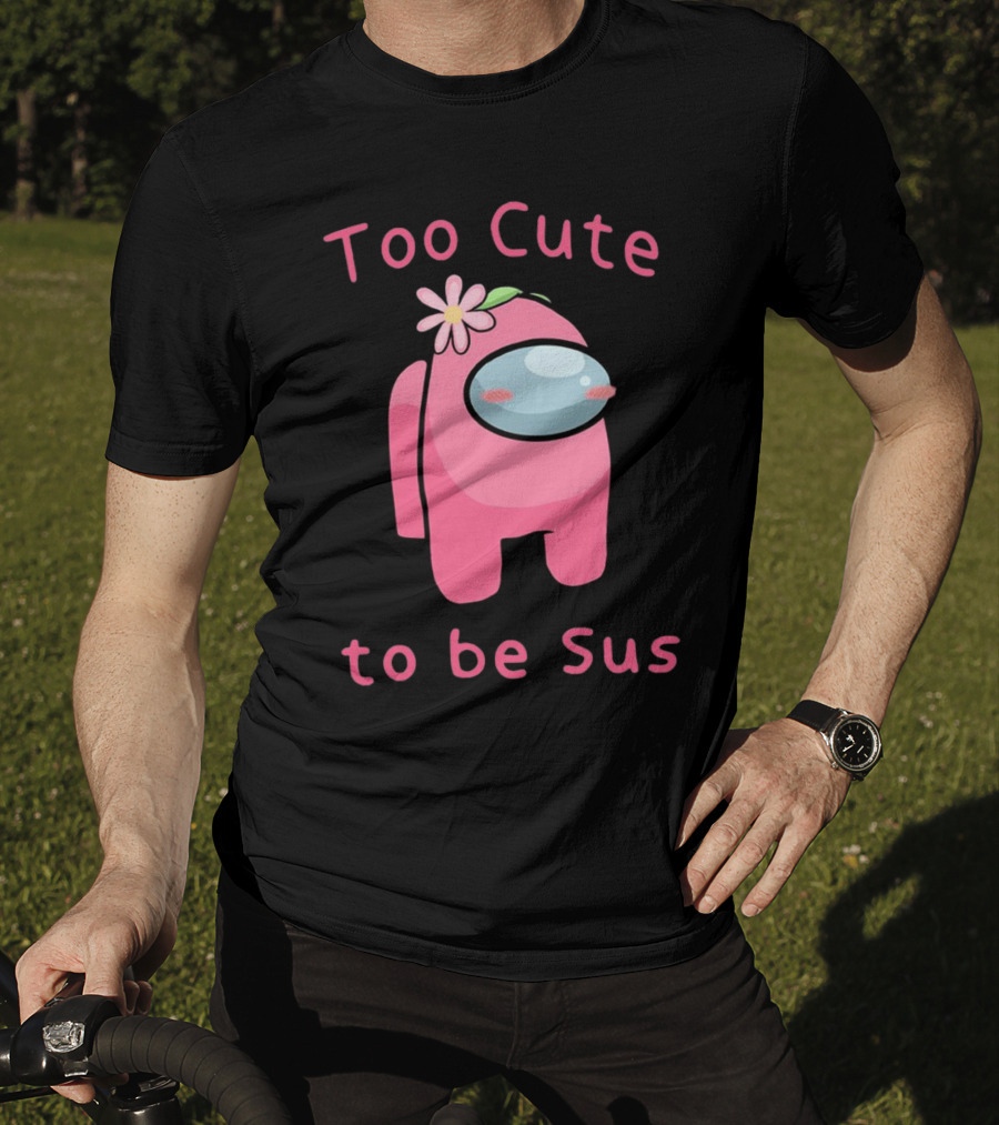 Too Cute To Be Sus Among Us Pink Character With Flower Hat T-Shirt