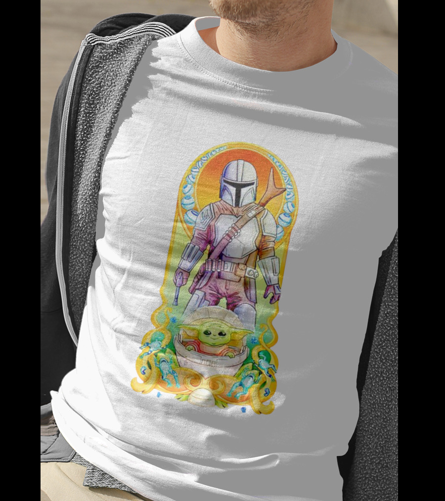 Art Nouveau Style Mando And Grogu Mandalorian T-Shirt