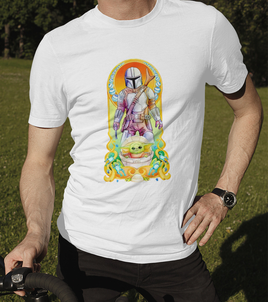 Art Nouveau Style Mando And Grogu Mandalorian T-Shirt