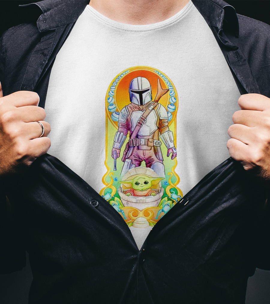 Art Nouveau Style Mando And Grogu Mandalorian T-Shirt