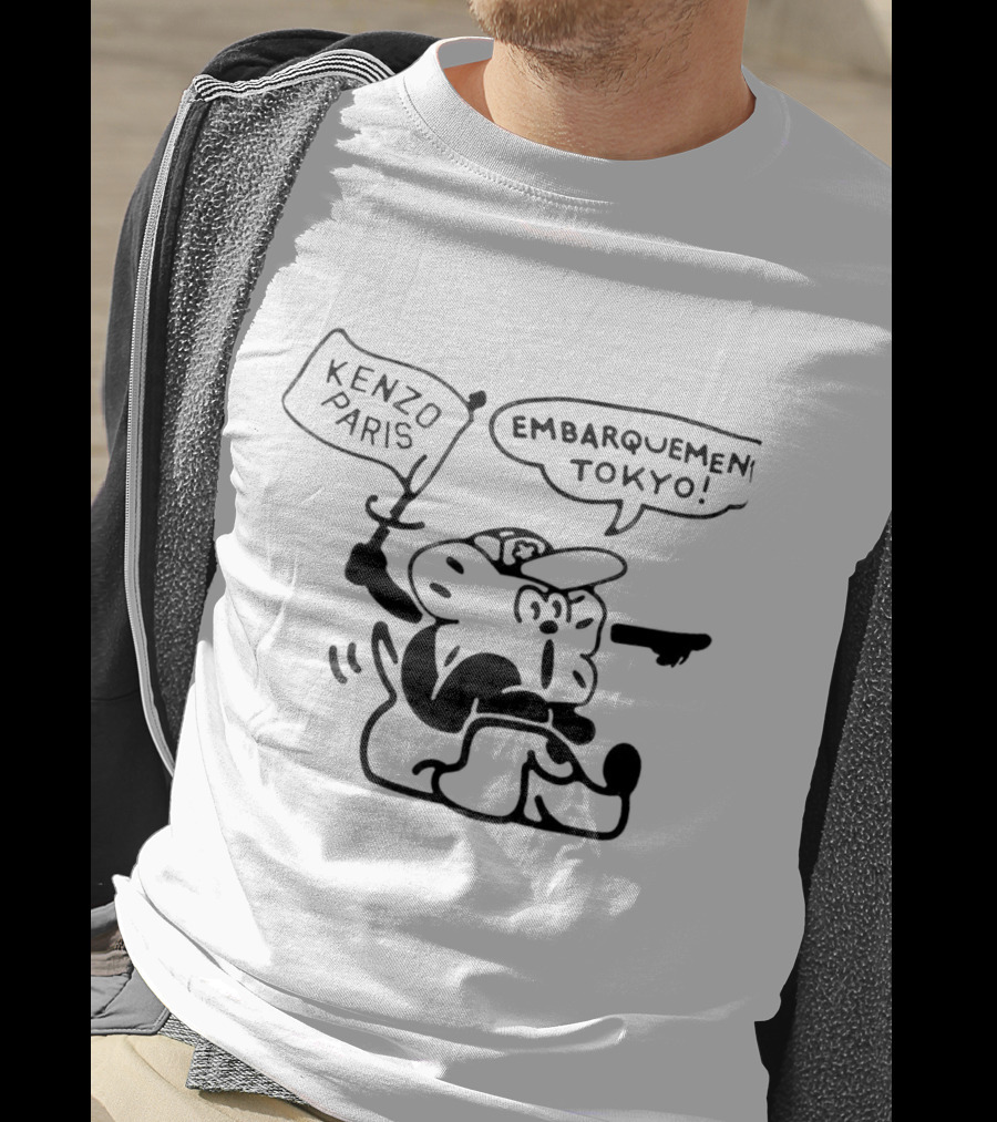 Kenzo Paris Embarquement Tokyo Cartoon Character With Flag T-Shirt