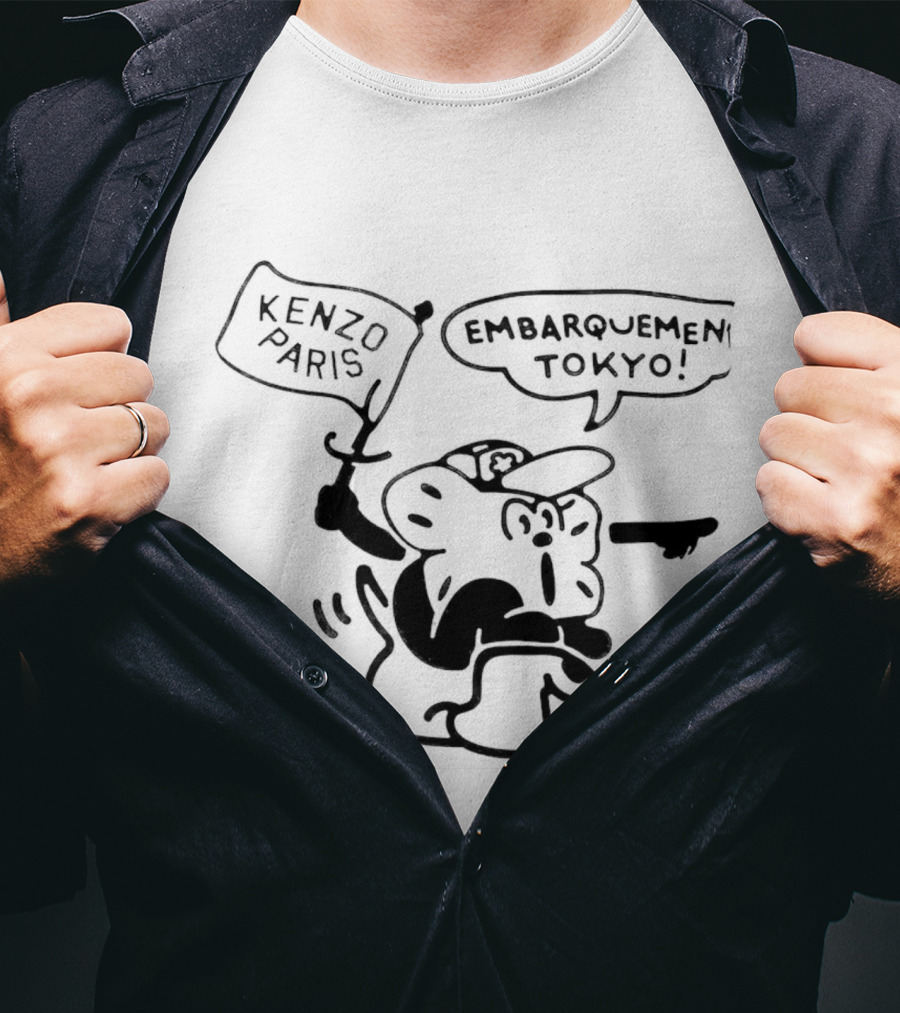 Kenzo Paris Embarquement Tokyo Cartoon Character With Flag T-Shirt
