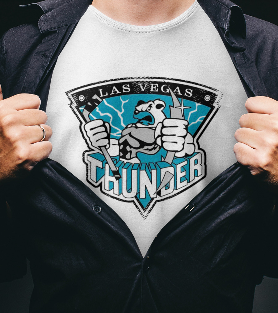 Las Vegas Thunder Hockey Bear With Lightning And Sticks T-Shirt