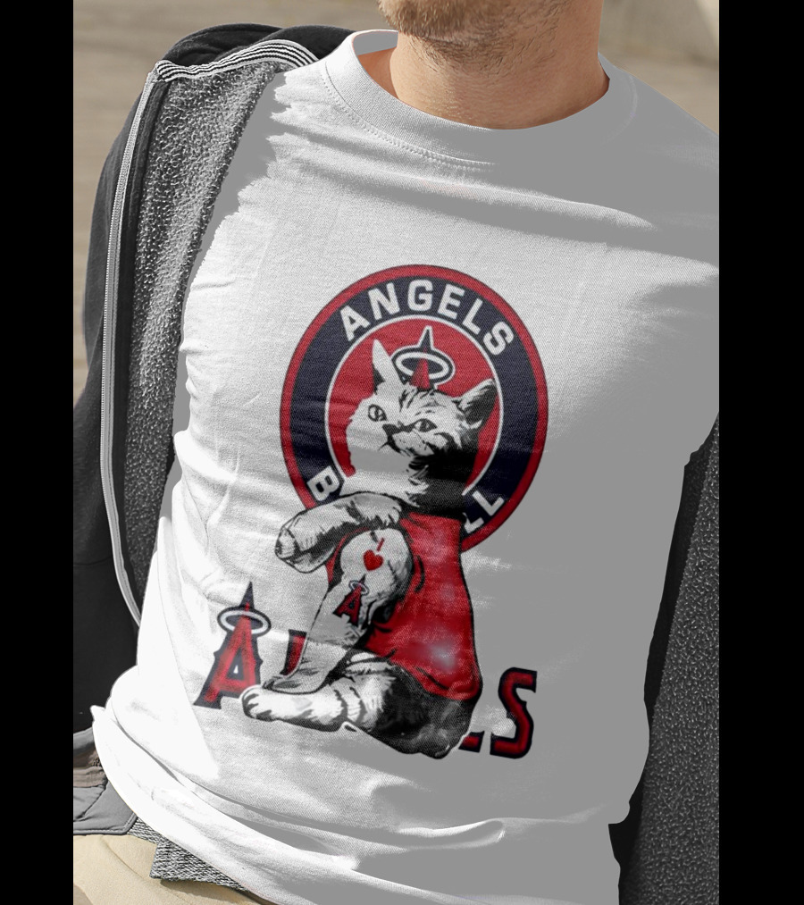 Tattoo Cat Los Angeles Angels Baseball Logo I Love Angels T-Shirt