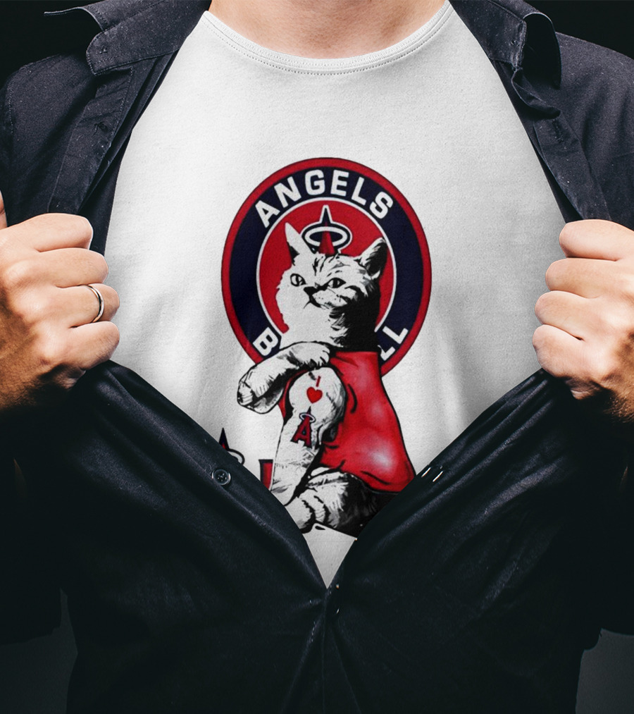 Tattoo Cat Los Angeles Angels Baseball Logo I Love Angels T-Shirt