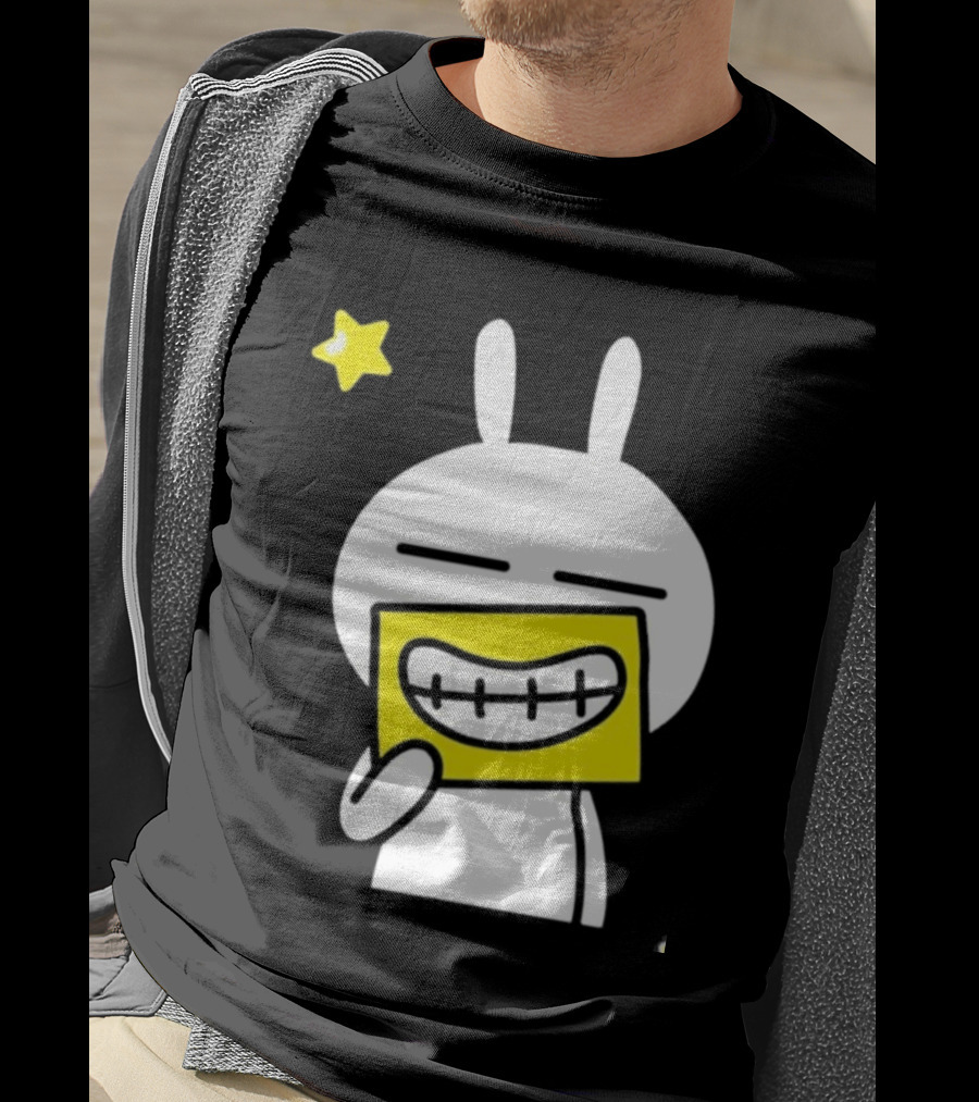 Tuzki Holding Fake Smile Cartoon Character With Star T-Shirt