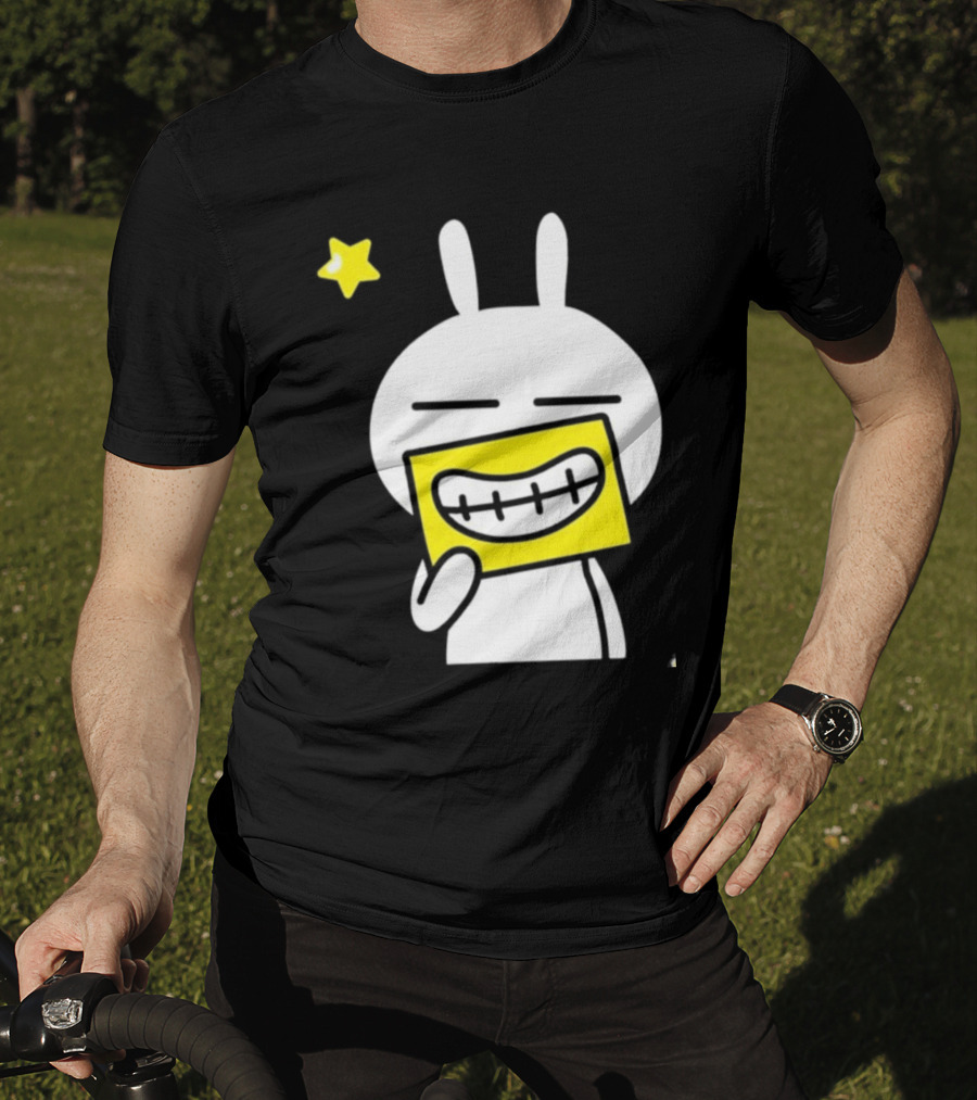 Tuzki Holding Fake Smile Cartoon Character With Star T-Shirt