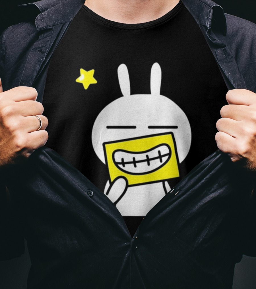 Tuzki Holding Fake Smile Cartoon Character With Star T-Shirt