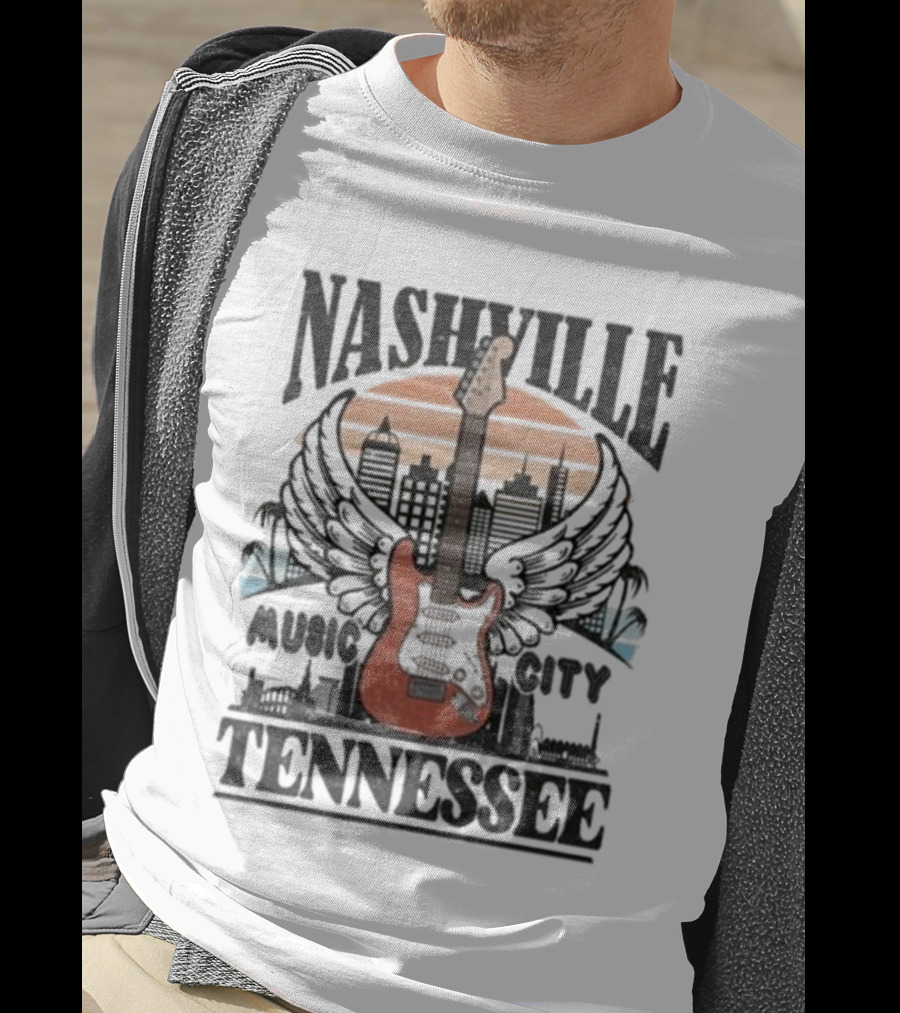 Nashville Tennessee Music City Electric Guitar Skyline Wings T-Shirt
