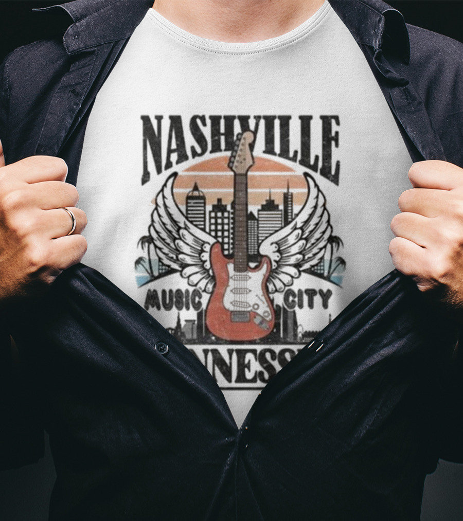 Nashville Tennessee Music City Electric Guitar Skyline Wings T-Shirt