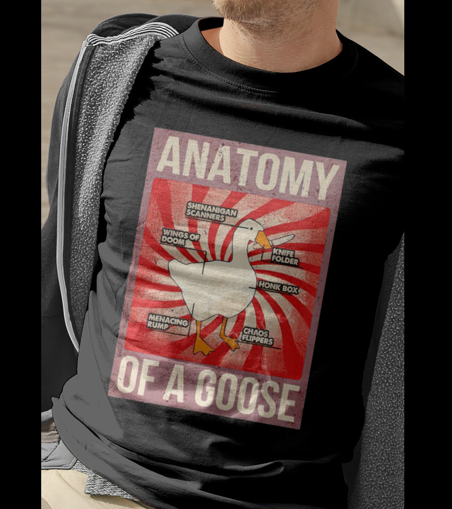 Anatomy Of A Goose Shenanigan Scanners Wings Of Doom Knife Folder Honk Box Menacing Rump Chaos Flippers T-Shirt