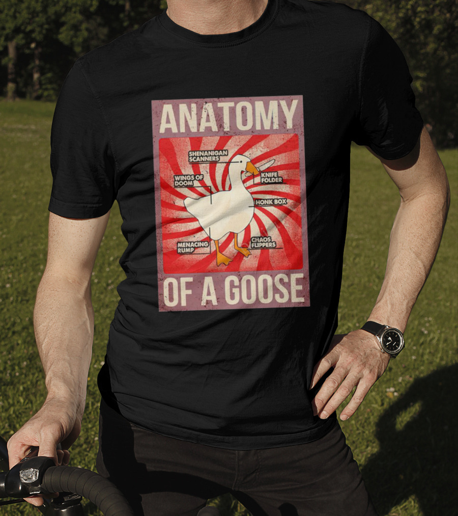 Anatomy Of A Goose Shenanigan Scanners Wings Of Doom Knife Folder Honk Box Menacing Rump Chaos Flippers T-Shirt