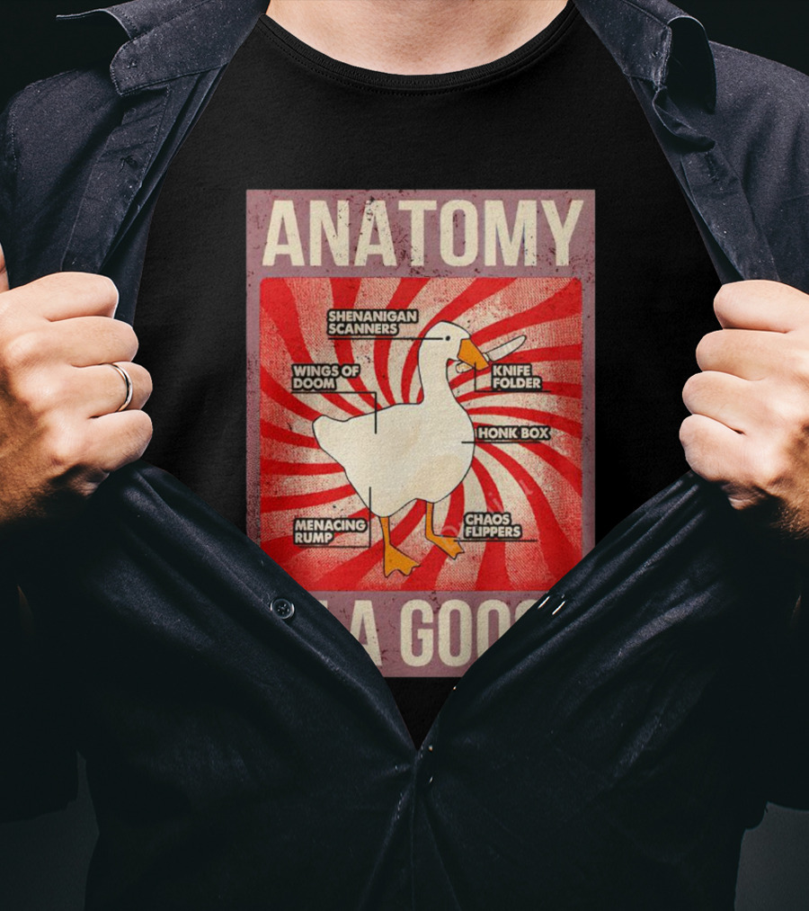 Anatomy Of A Goose Shenanigan Scanners Wings Of Doom Knife Folder Honk Box Menacing Rump Chaos Flippers T-Shirt