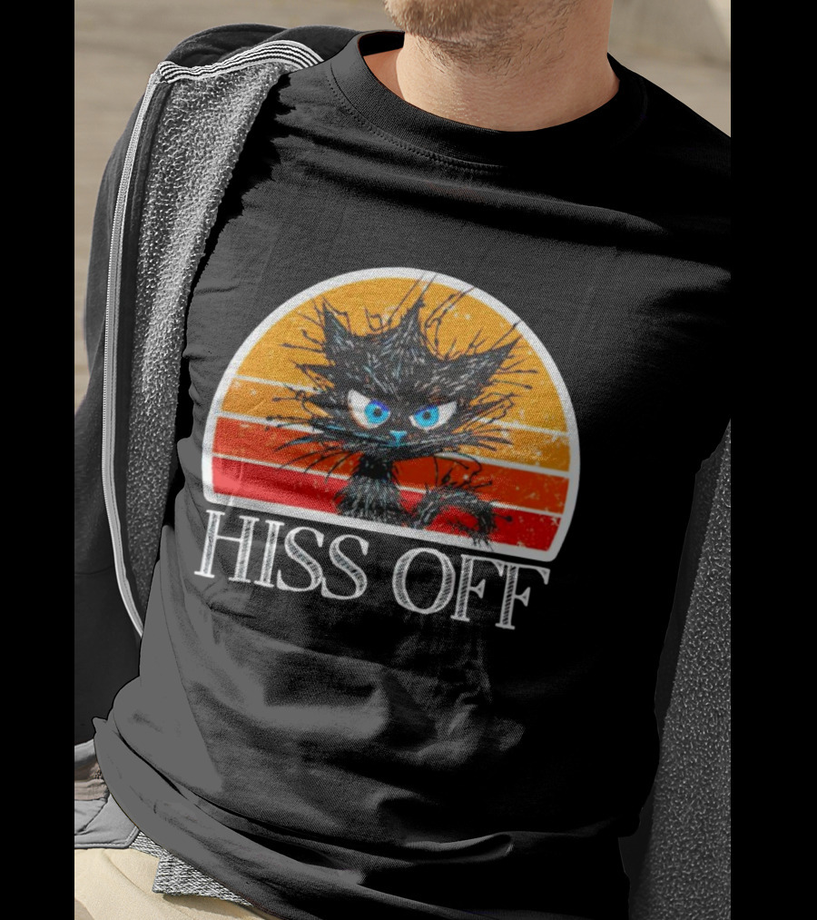Hiss Off Funny Black Cat Vintage Sunset T-Shirt