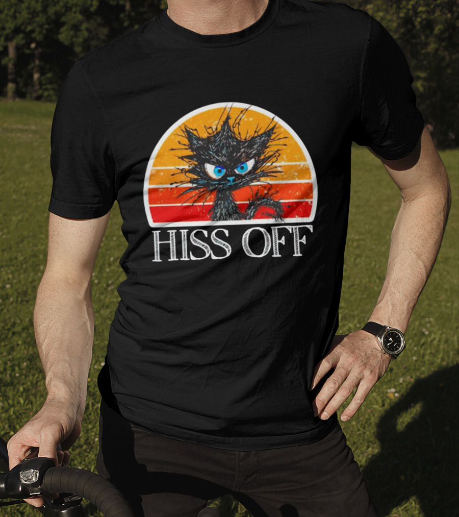 Hiss Off Funny Black Cat Vintage Sunset T-Shirt