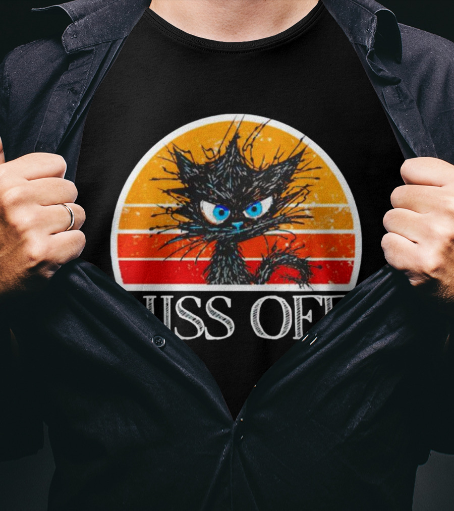 Hiss Off Funny Black Cat Vintage Sunset T-Shirt