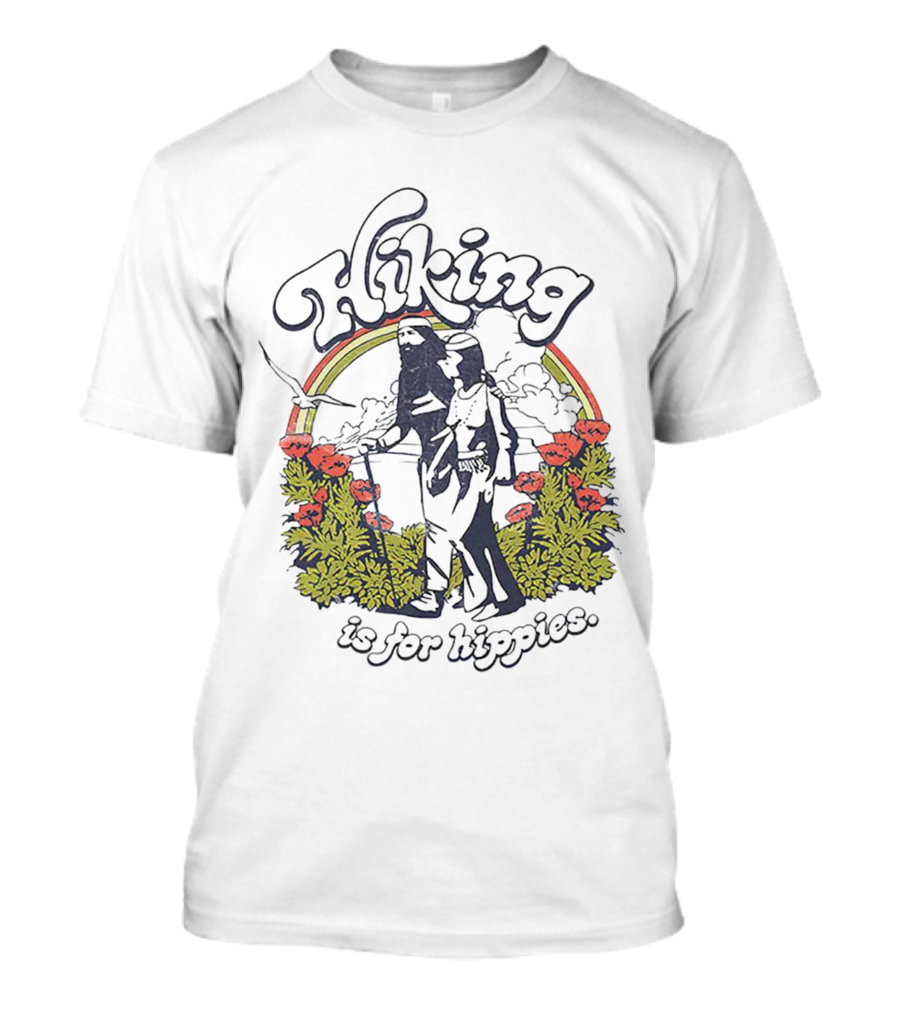 Hiking Is For Hippies Vintage Floral Rainbow Scene T-Shirt