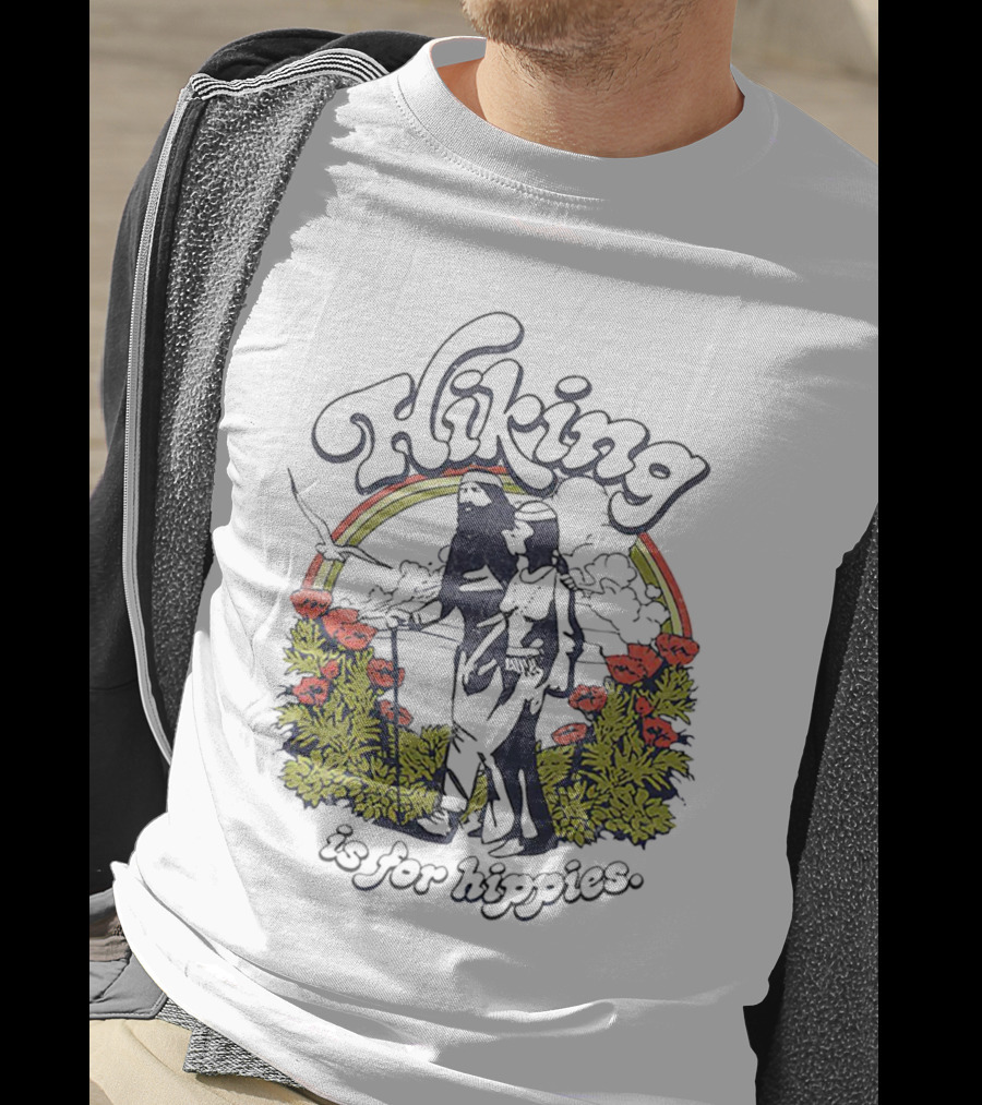 Hiking Is For Hippies Vintage Floral Rainbow Scene T-Shirt