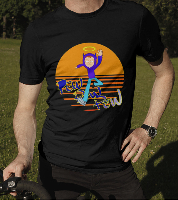 Thasup Pew Pew Pew Vintage Halo Character In Purple Hoodie And Blue Pants With Orange T-Shirt