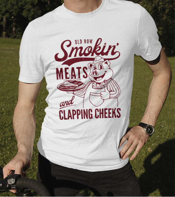 Old Row Smokin' Meats And Clapping Cheeks Pig With Tray T-Shirt