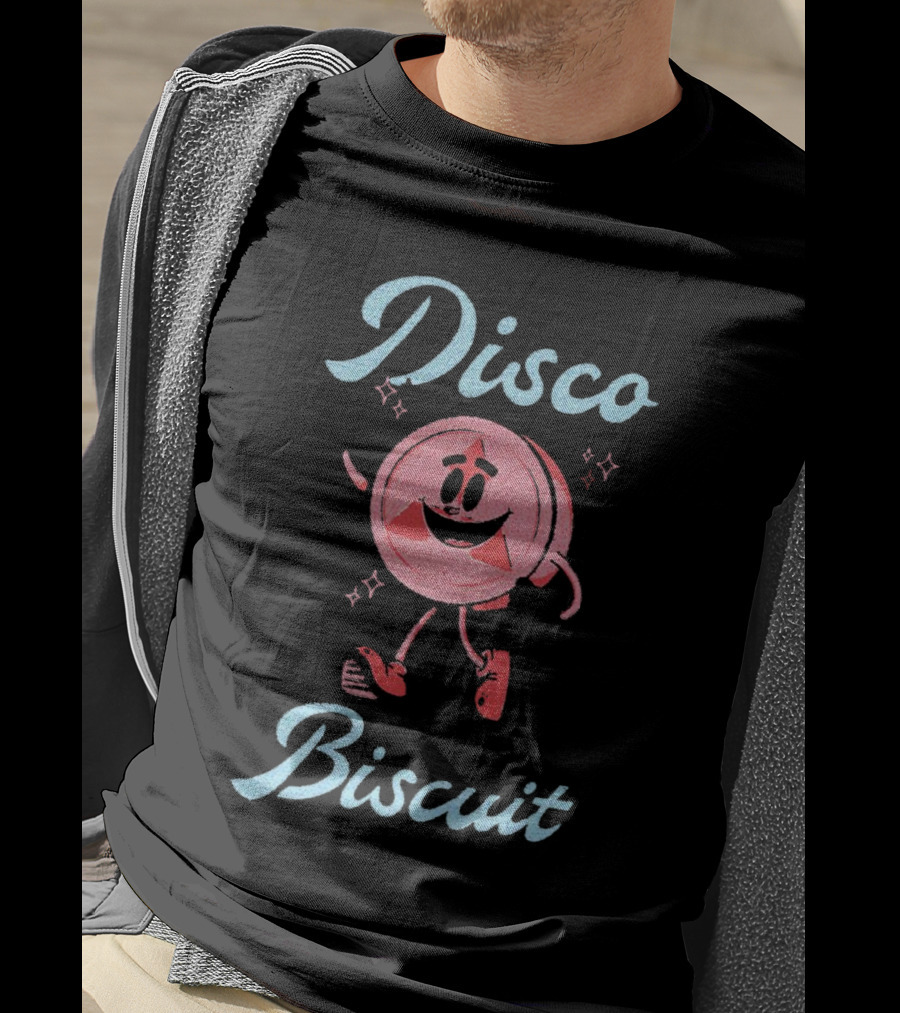 Disco Biscuit Dancing Cartoon Style On Checkered Floor T-Shirt