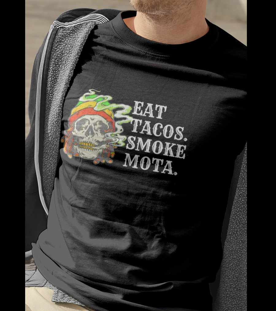 Eat Tacos Smoke Mota Skull With Smoke And Bandana T-Shirt