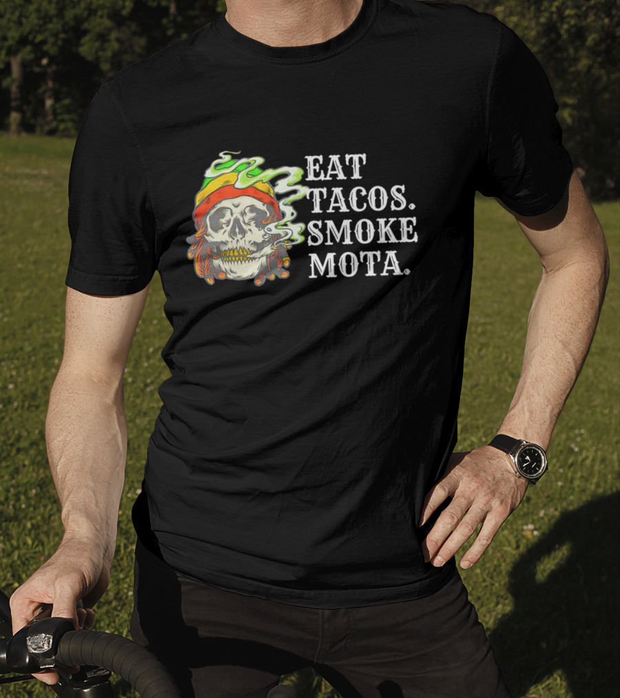 Eat Tacos Smoke Mota Skull With Smoke And Bandana T-Shirt