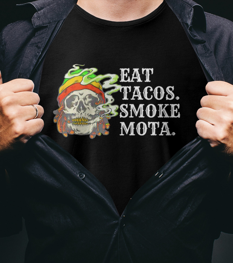 Eat Tacos Smoke Mota Skull With Smoke And Bandana T-Shirt