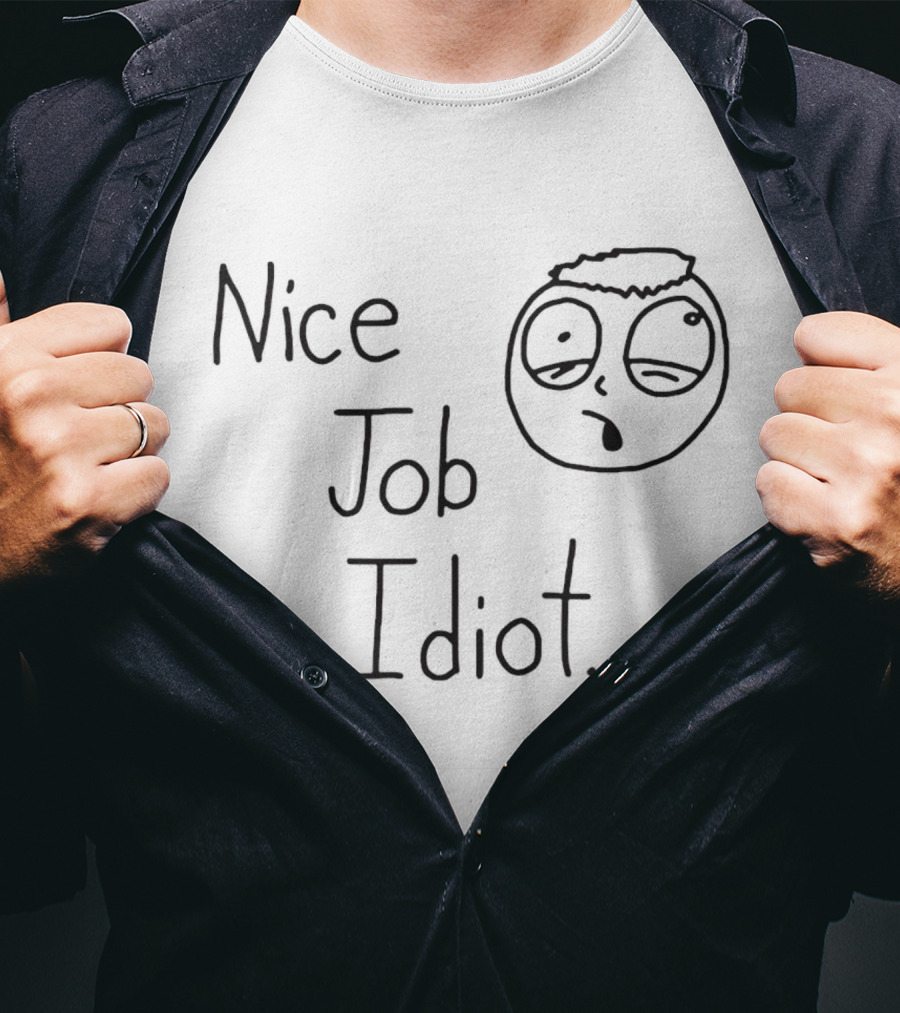 Smosh Nice Job Idiot Text With Cartoon Face Sketch T-Shirt