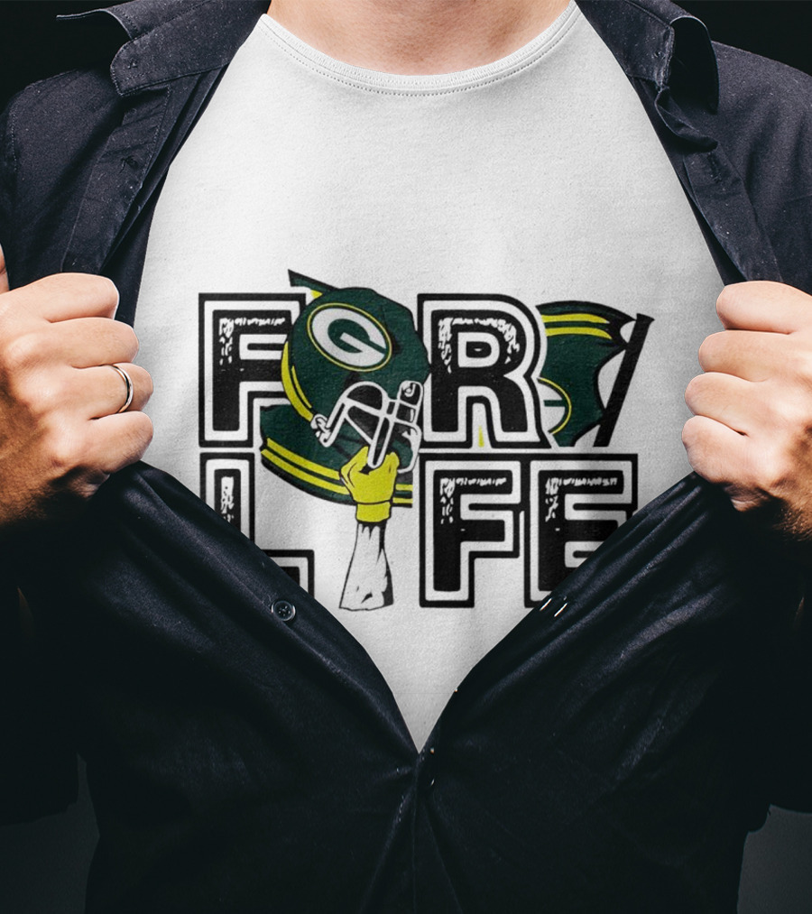 Green Bay Packers Helmet And Fist For Life T-Shirt