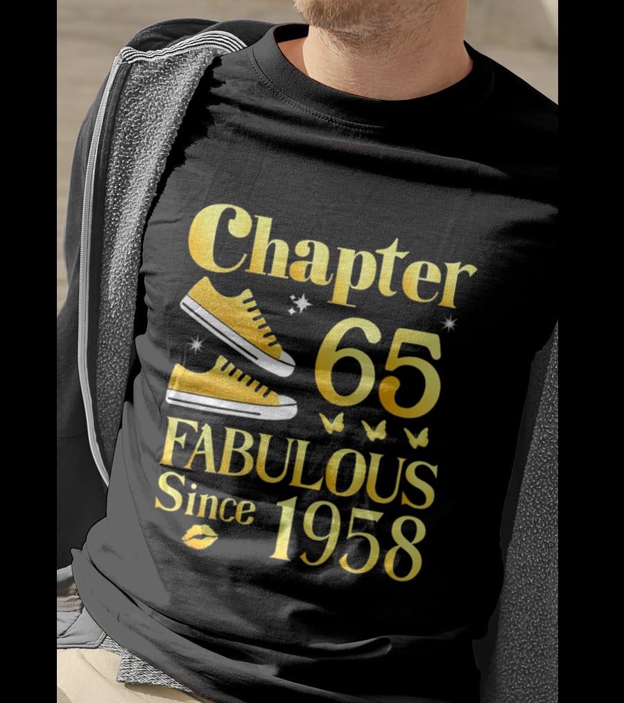Chapter 65 Fabulous Since 1958 With Golden Sneakers And Butterflies T-Shirt