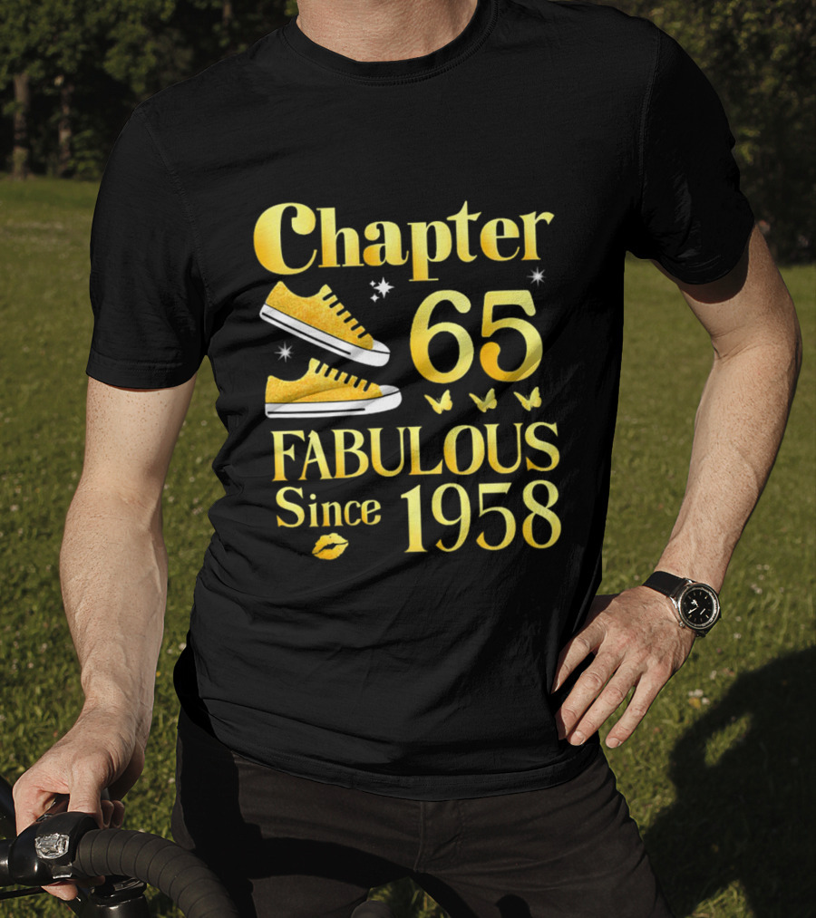 Chapter 65 Fabulous Since 1958 With Golden Sneakers And Butterflies T-Shirt