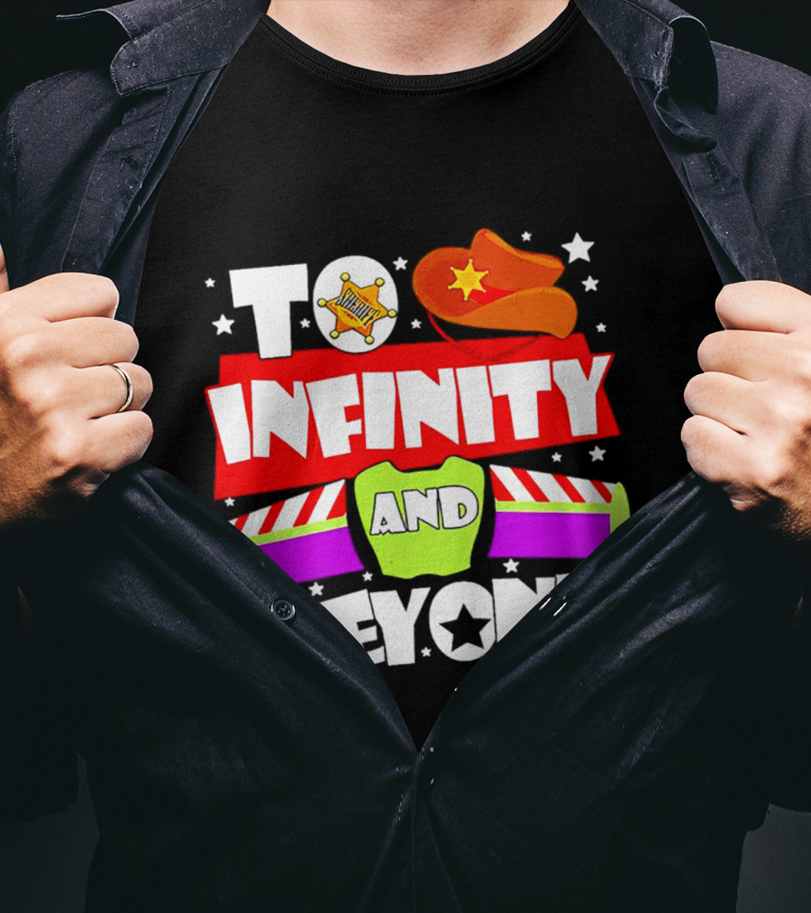 To Infinity And Beyond Toy Story Sheriff Badge Cowboy Hat Rocket T-Shirt