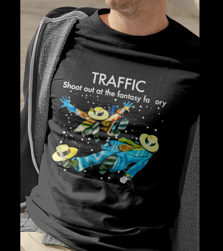 TRAFFIC Shoot Out At The Fantasy Factory With Flying Figures And Hats T-Shirt