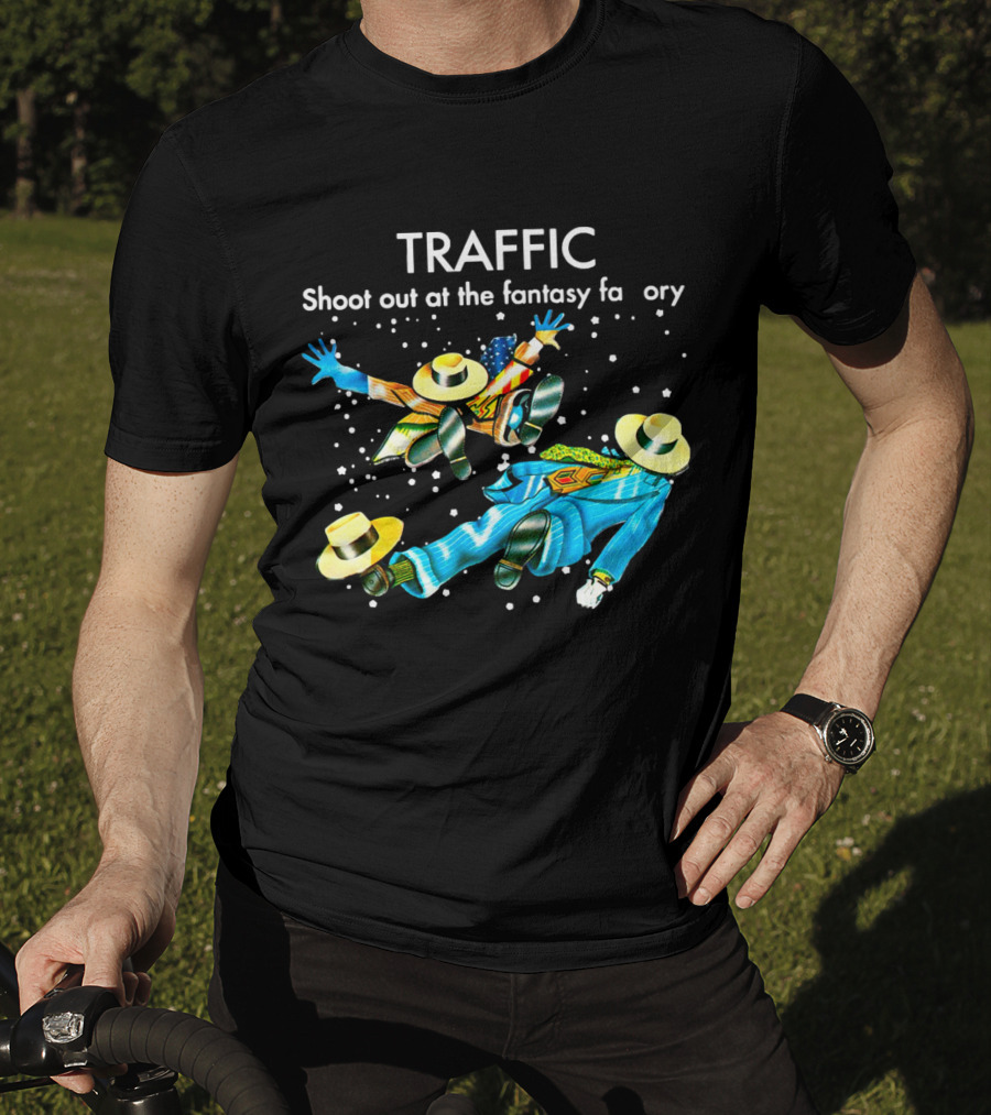 TRAFFIC Shoot Out At The Fantasy Factory With Flying Figures And Hats T-Shirt