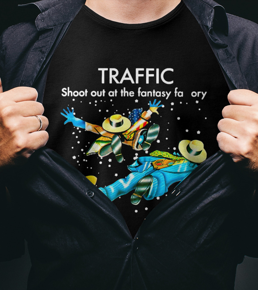 TRAFFIC Shoot Out At The Fantasy Factory With Flying Figures And Hats T-Shirt