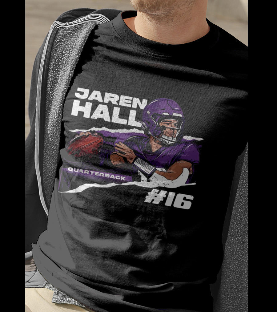 Jaren Hall Minnesota Quarterback #16 Torn Football T-Shirt
