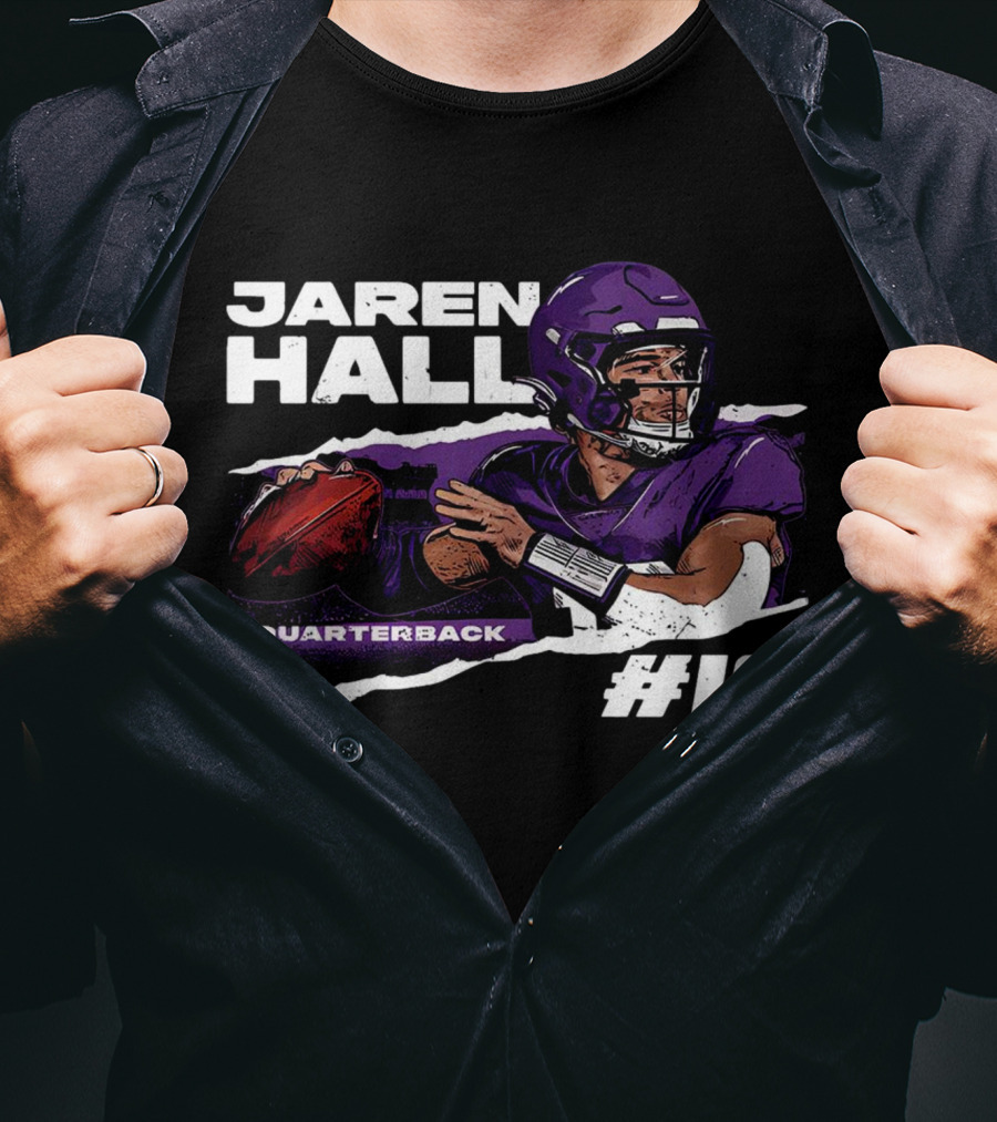 Jaren Hall Minnesota Quarterback #16 Torn Football T-Shirt