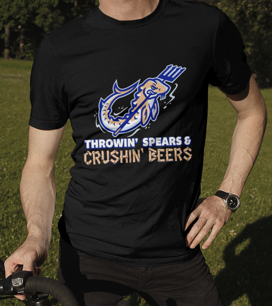 Throwin' Spears And Crushin' Beers Catfish With Pitchfork T-Shirt