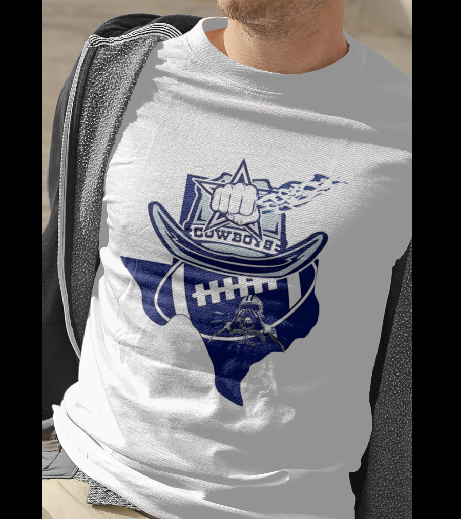 Texas Cowboys Star Hat Fist Football Map T-Shirt